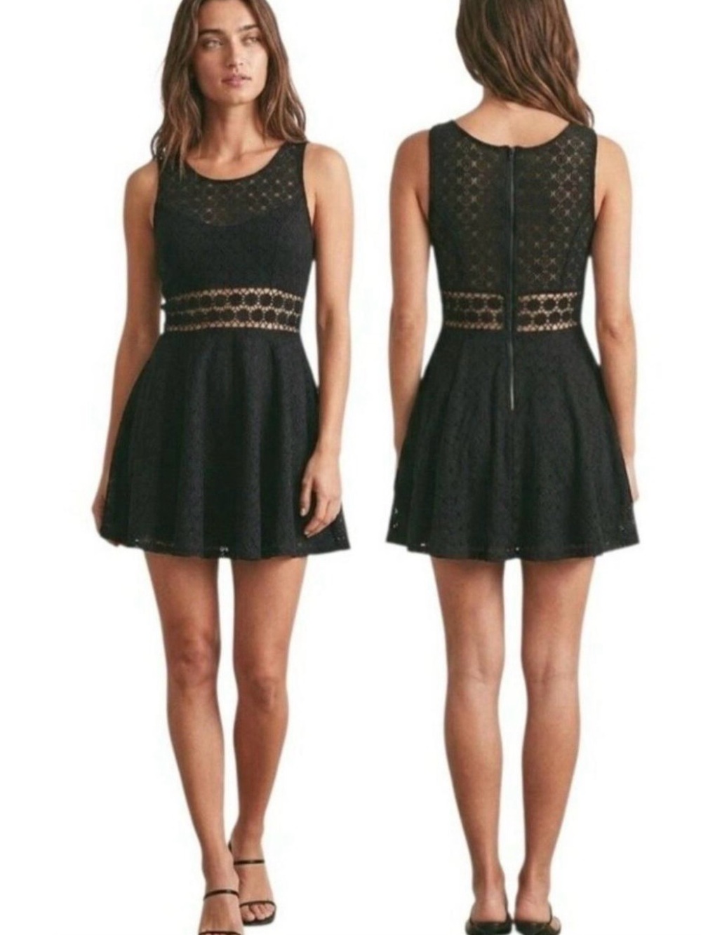 Free People Black ‘Daisy’ Sleeveless Fit & Flare Crochet Lace Mini Dress Size 6 - Picture 3 of 16